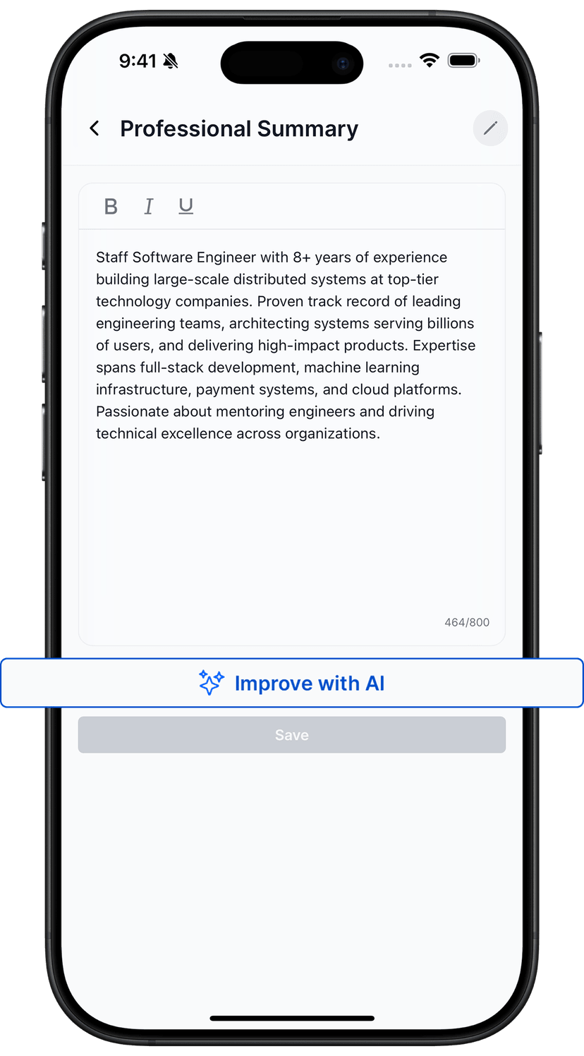 Screenshot showing Smart AI Assistant feature in ResumeHero app